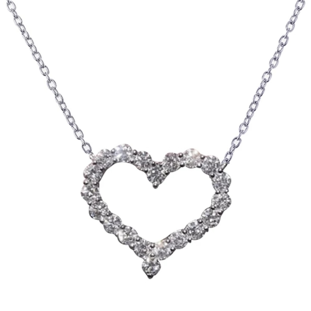 Micro Pave CZ Heart Pendant Necklace Silver - Picture 5 of 6